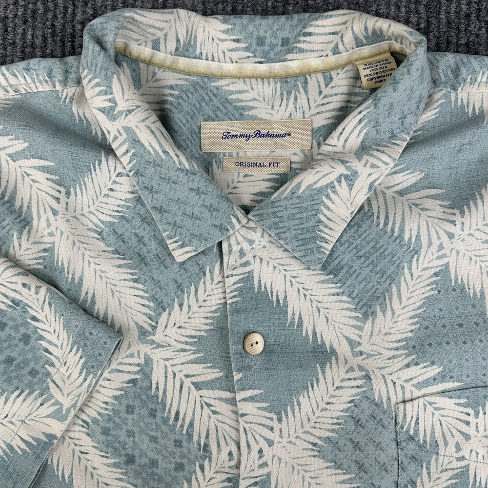 Tommy Bahama Original Fit Mens 3XL Teal Palm Leaf Camp Island Zone Shirt